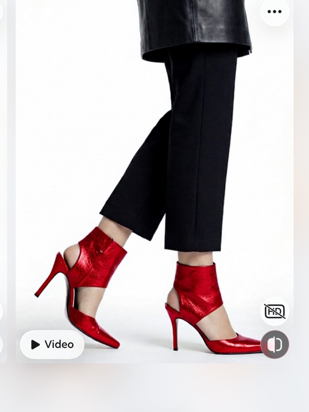 Stuart Weitzman Red Metallic Pointed-Toe Ankle-Wrap Pumps